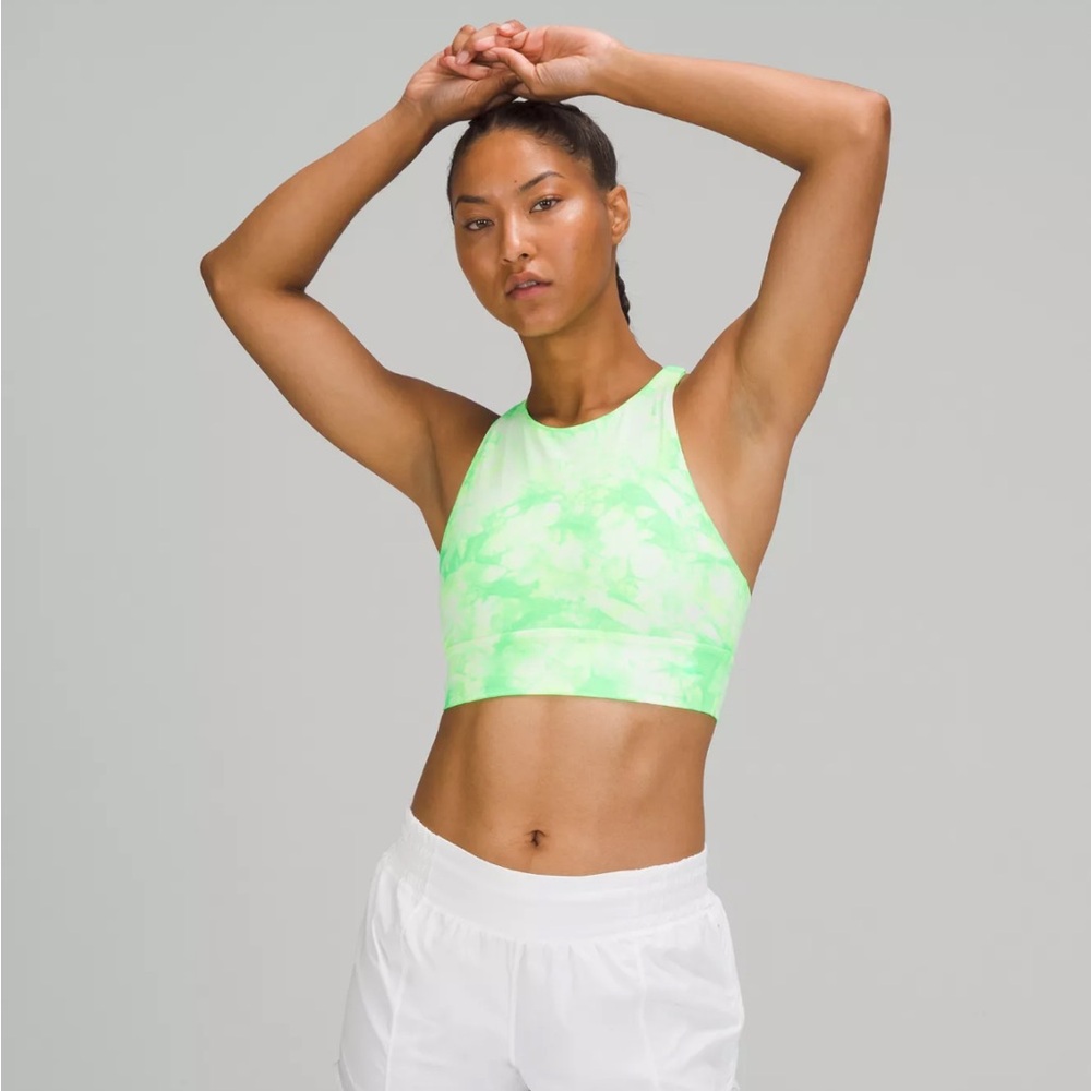 Lululemon High Neck Energy Bra Long Line Green TieDye